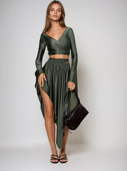 Костюм-сукня FLY Satin Khaki – фронтальний вигляд